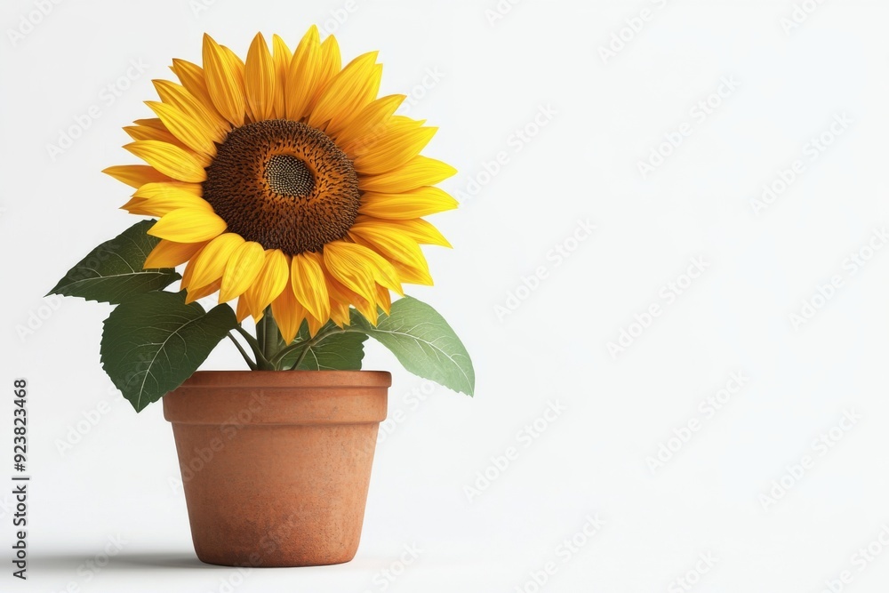 Obraz premium Sunflower in an Isolated Flowerpot on a White Background: A Symbol of Happiness and Positive Energy in Simplicity