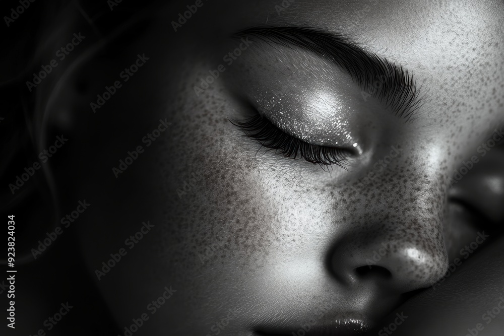 Fototapeta premium Serene child sleeping peacefully in monochrome