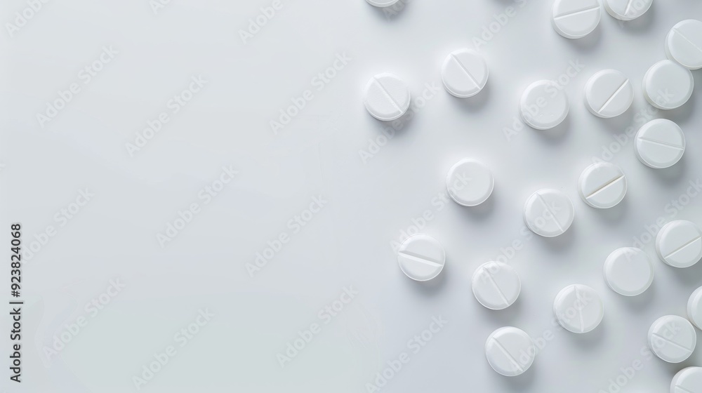 Tablets of medicine seen from above on white background with copy space Tablets of medicine seen from above on white background with copy space