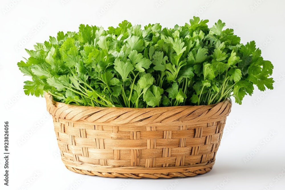 A crisp display of vibrant green lettuce leaves arranged in a natural woven basket, showcasing their freshness and texture. A crisp display of vibrant green lettuce leaves arranged in a natural woven basket, showcasing their freshness and texture.