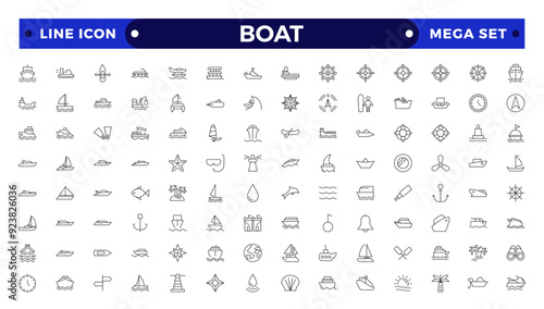 Boat outline icon set. Yacht, icon set. yachts motor boats, linear icons. Boat Icon Vector Illustration.