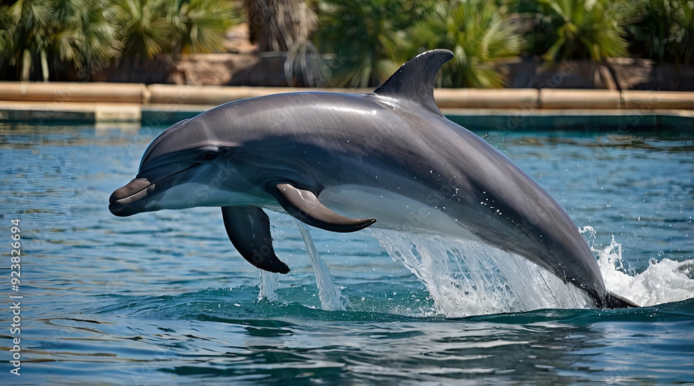 Naklejka premium a dolphin is jumping out of the water