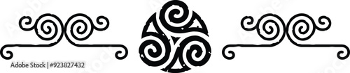 Seamless Celtic Spiral Line and Tribal Spiral Border