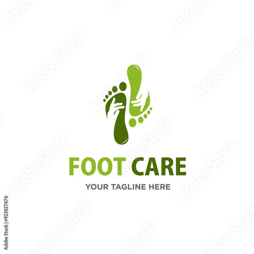 Women's foot in green leaves. Abstract design concept for beauty salon, pedicure, cosmetic, organic care and spa. Vector logo design template.