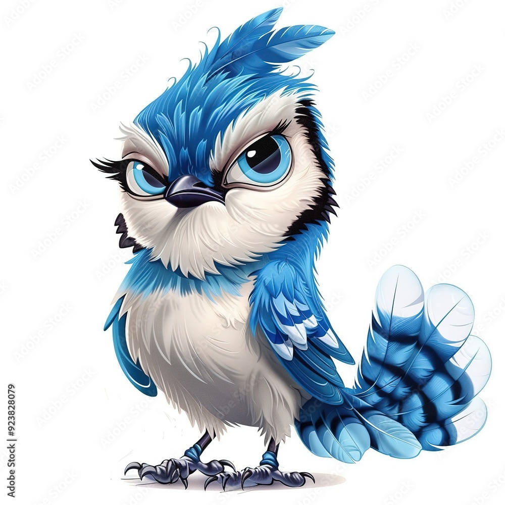 Fototapeta premium Blue Jay Awe emotion fantasy animal cartoon isolated whitebackground