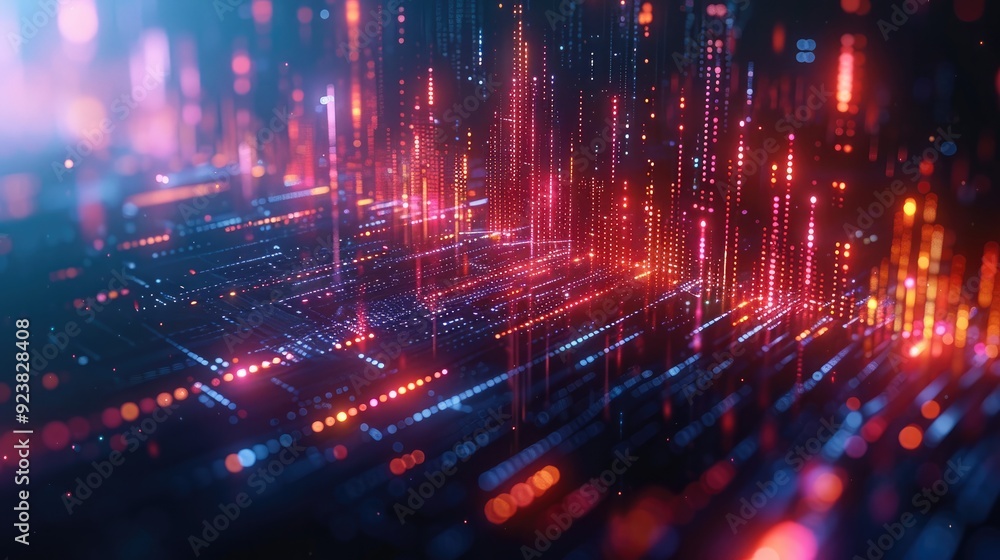 Information Graphics and big data trading chart. With a glowing candle chart in 3D. Generative AI. Information Graphics and big data trading chart. With a glowing candle chart in 3D. Generative AI.