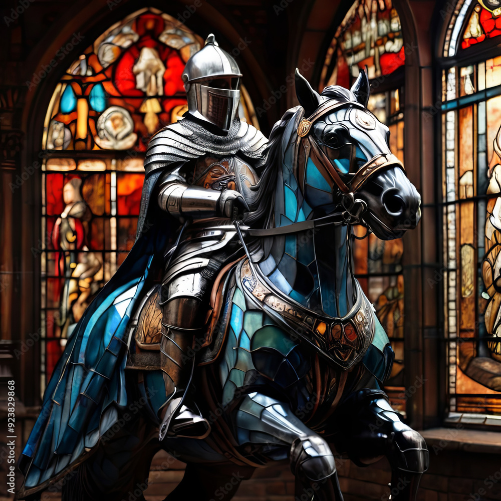 a knight ride a horse in a stained glass a knight ride a horse in a stained glass