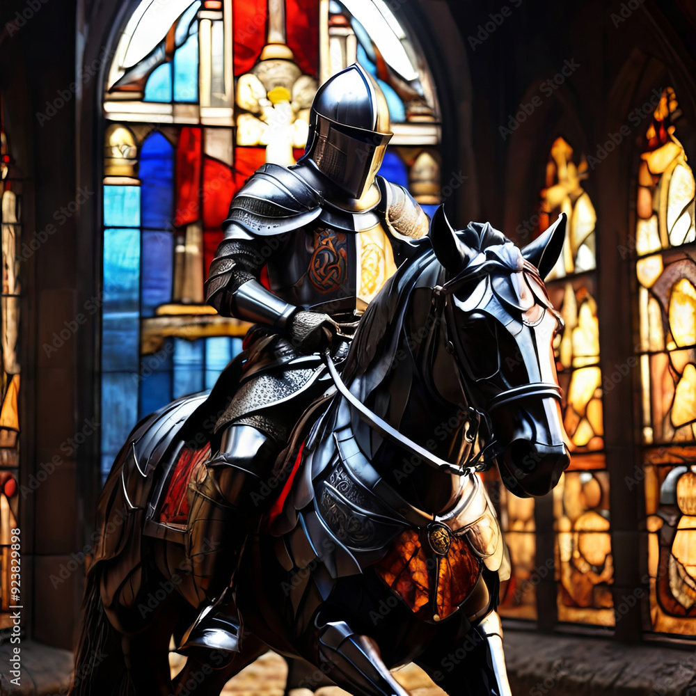 a knight ride a horse in a stained glass a knight ride a horse in a stained glass