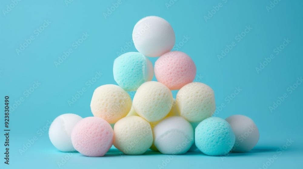 A neatly stacked pile of cosmetic puffs A neatly stacked pile of cosmetic puffs