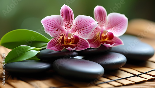 spa stones and orchid