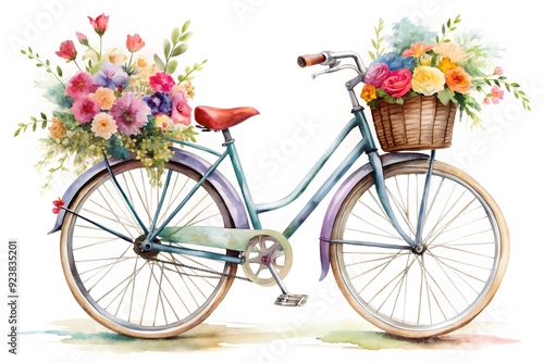 Bicycle decorated with flower. Cycle decoration by flower bouquet vector art illustration.
 photo