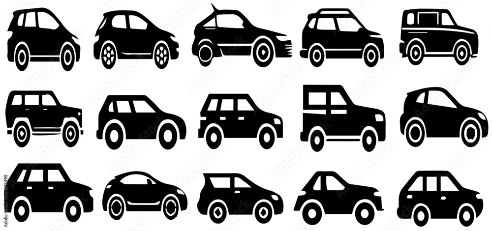 black flat geometric cars icon symbol vector set black flat geometric cars icon symbol vector set