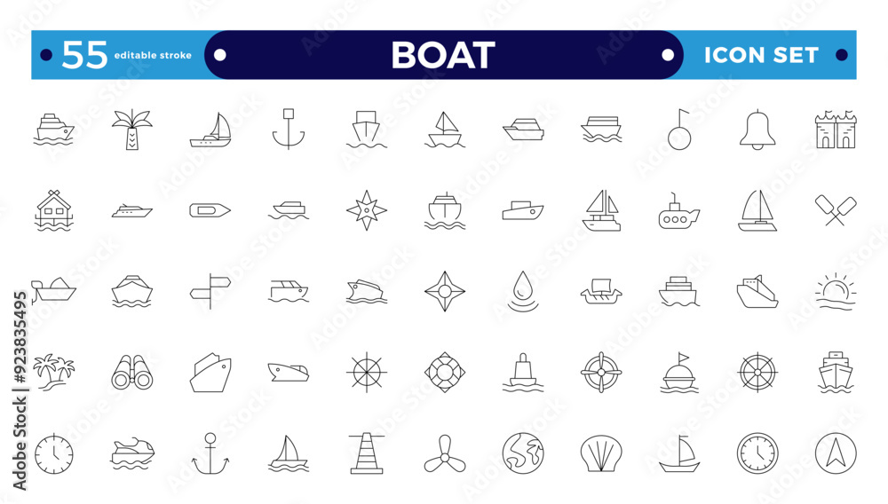 Boat outline icon set. Yacht, icon set. yachts motor boats, linear icons. Boat Icon Vector Illustration. Editable stroke outline icon. Boat outline icon set. Yacht, icon set. yachts motor boats, linear icons. Boat Icon Vector Illustration. Editable stroke outline icon.