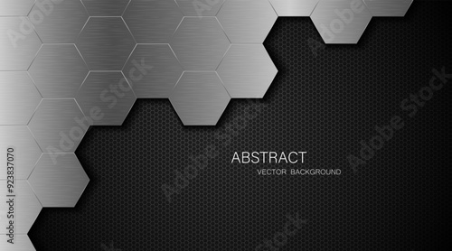 Metal background. Abstract silver polygons on dark steel mesh background. with free space for design. Modern technology innovation concept background	