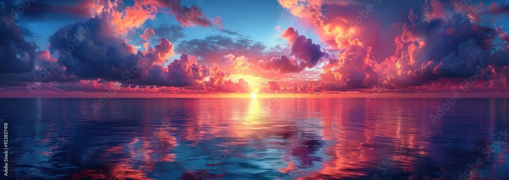 Fiery Sunset Over the Ocean Fiery Sunset Over the Ocean