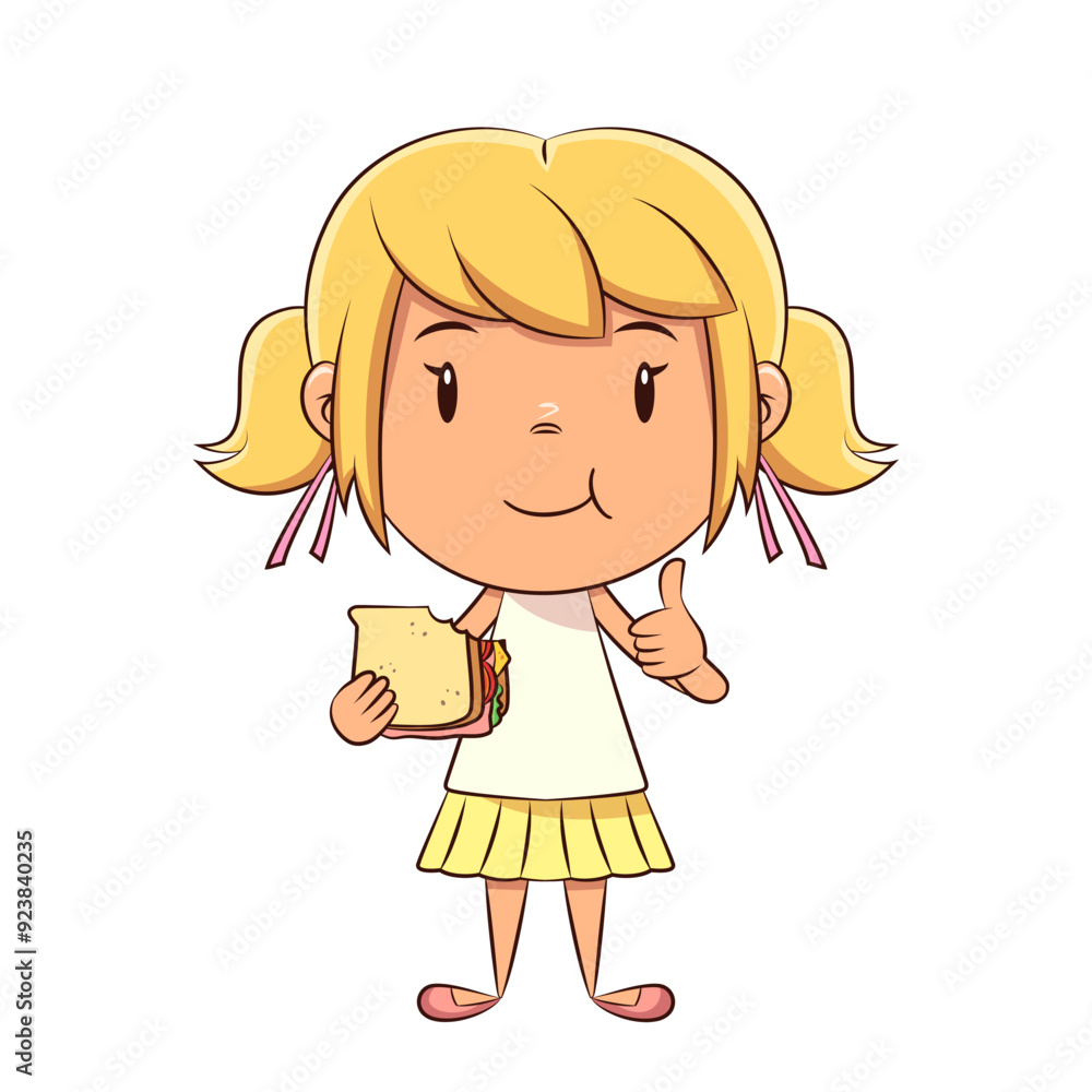 Girl eating ham sandwich