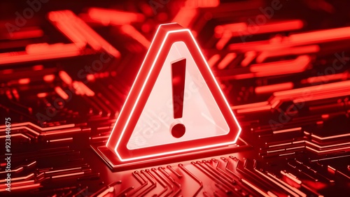 Computerized Cautioning Interjection Imprint on Red Digital Foundation. 3D Delivering