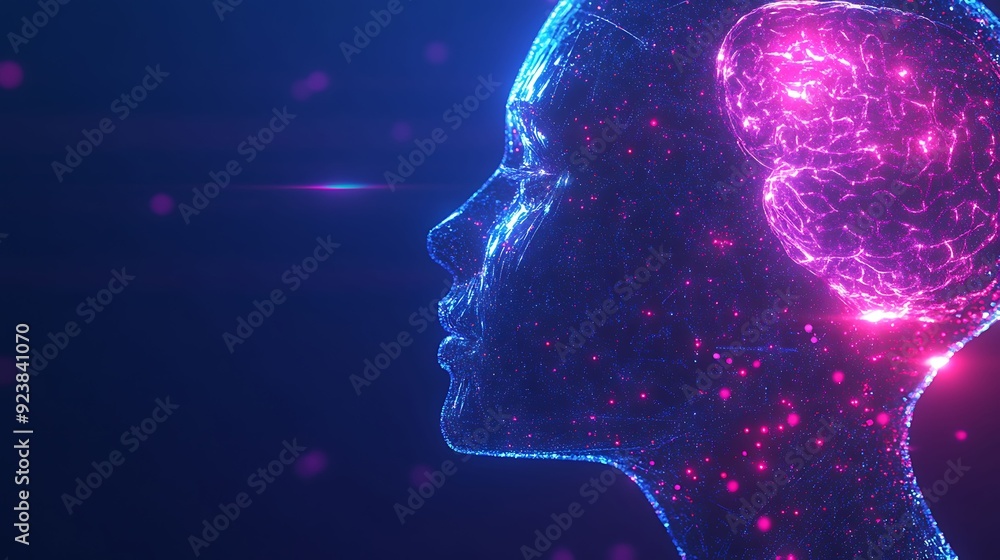 an abstract background of a humanoid head equipped with a neural network brain, the concept of advanced AI and human-computer integration. an abstract background of a humanoid head equipped with a neural network brain, the concept of advanced AI and human-computer integration.