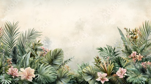Wallpaper Mural A beautiful tropical background featuring vibrant plants and flowers, perfect for nature-themed designs and creative projects. Torontodigital.ca