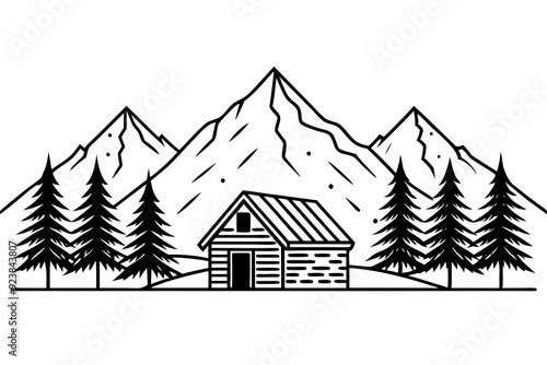 Flat drawing of mountain art vector illustration