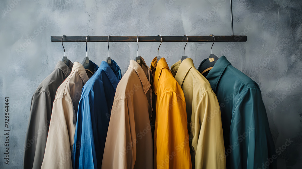 Fototapeta premium Collection of clothes hanging on rack