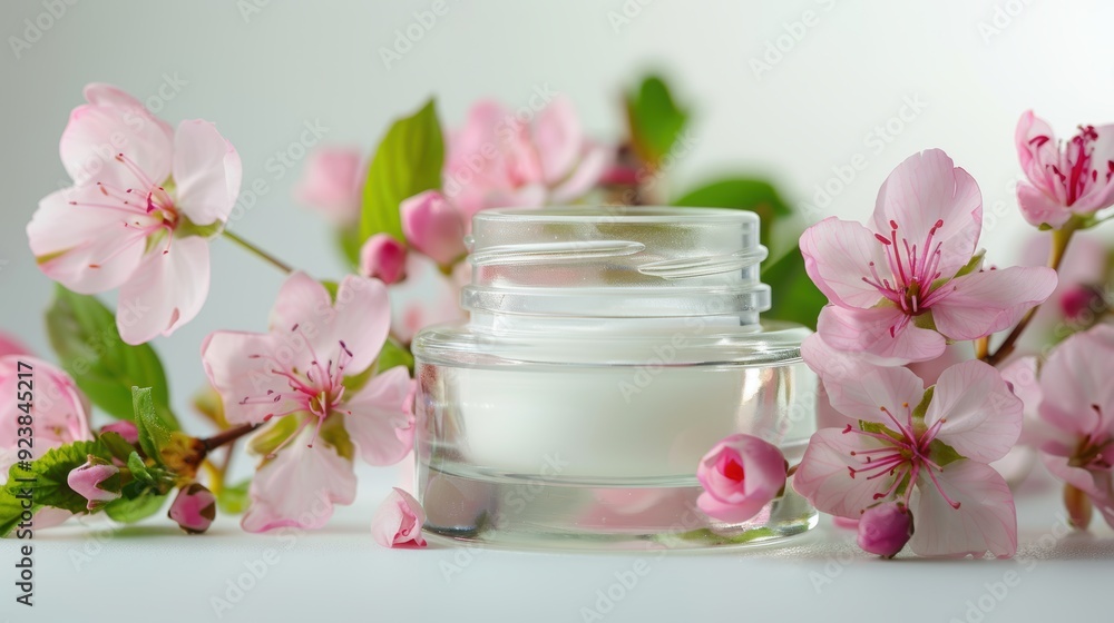 whitening and moisturizing Face cream in an open glass jar and flowers on white background. Set for spa, skin care and body products and solutions for skin problems such as scars, acne, wrinkles. whitening and moisturizing Face cream in an open glass jar and flowers on white background. Set for spa, skin care and body products and solutions for skin problems such as scars, acne, wrinkles.