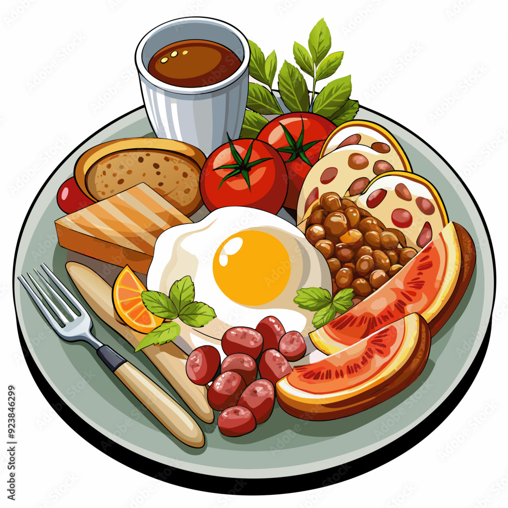 A traditional English breakfast, art vector illustration A traditional English breakfast, art vector illustration