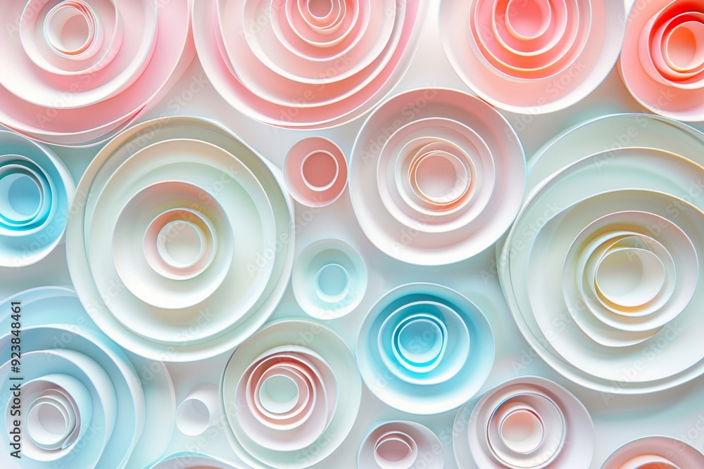 Abstract pastel-colored paper circles and swirls background Abstract pastel-colored paper circles and swirls background