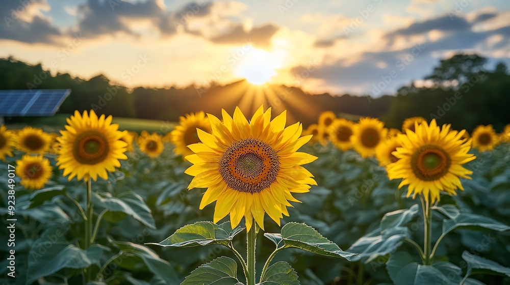 Golden sunflowers basking in the sunlight, creating a picturesque scene of nature's beauty at sunset. Golden sunflowers basking in the sunlight, creating a picturesque scene of nature's beauty at sunset.