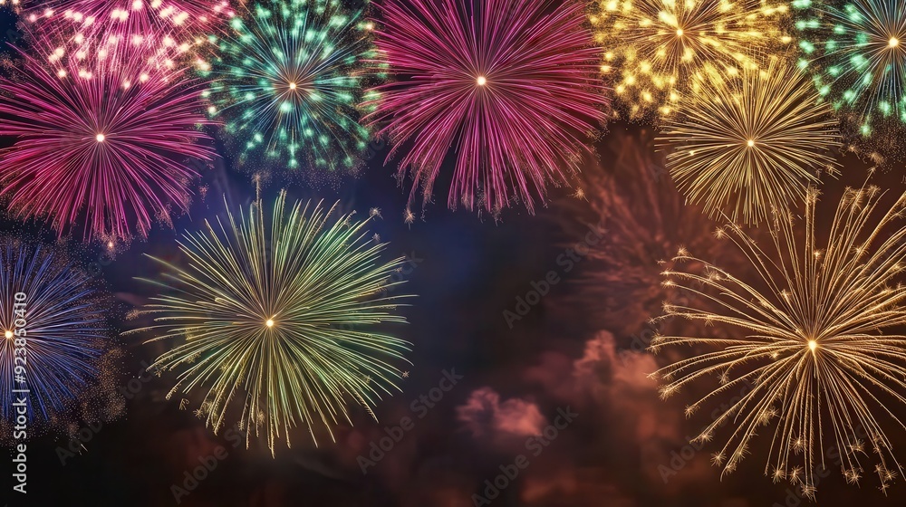 Vibrant Fireworks Display for Victory Celebration with Copy Space, Festive Colorful Background Vibrant Fireworks Display for Victory Celebration with Copy Space, Festive Colorful Background