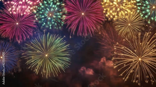 Vibrant Fireworks Display for Victory Celebration with Copy Space, Festive Colorful Background