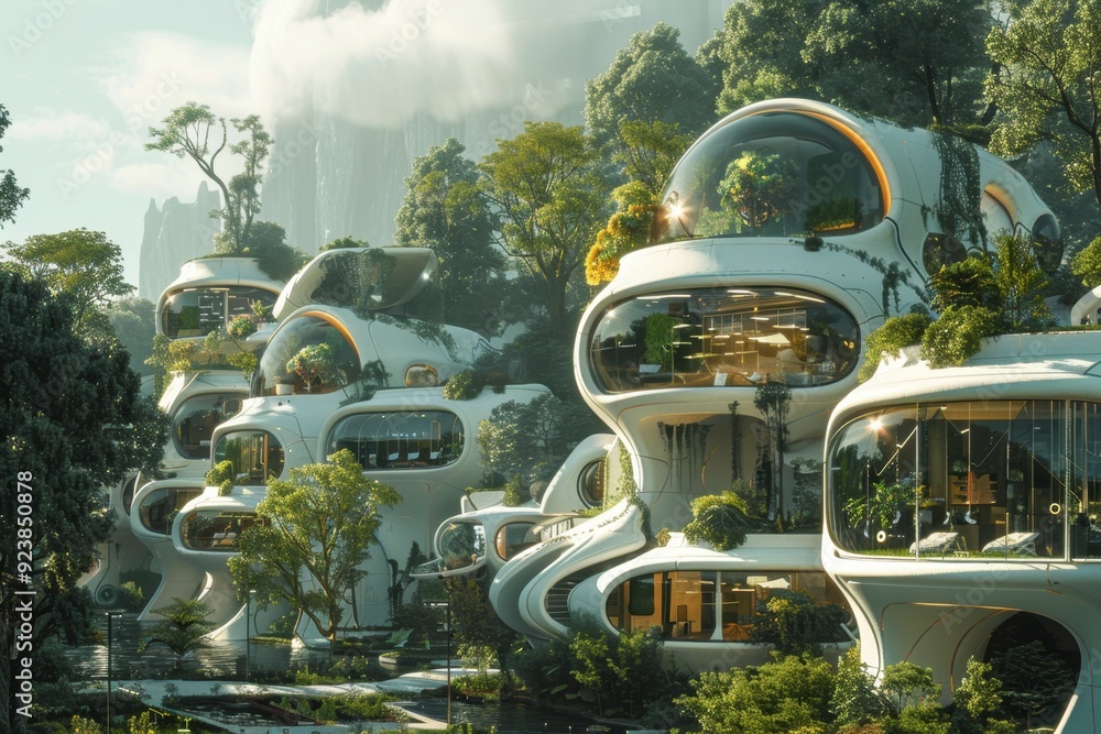 Futuristic Homes Integrated into Lush Greenery Futuristic Homes Integrated into Lush Greenery