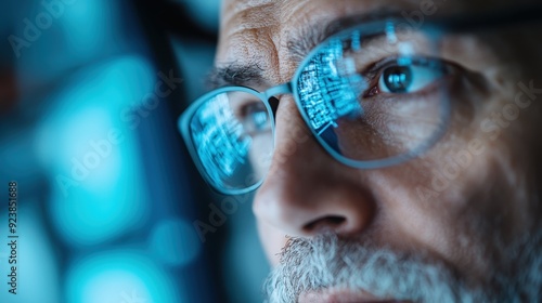 A visually intriguing abstract image with glasses prominently visible in the foreground, featuring a blurred and vibrant blue background creating an artistic appeal. photo