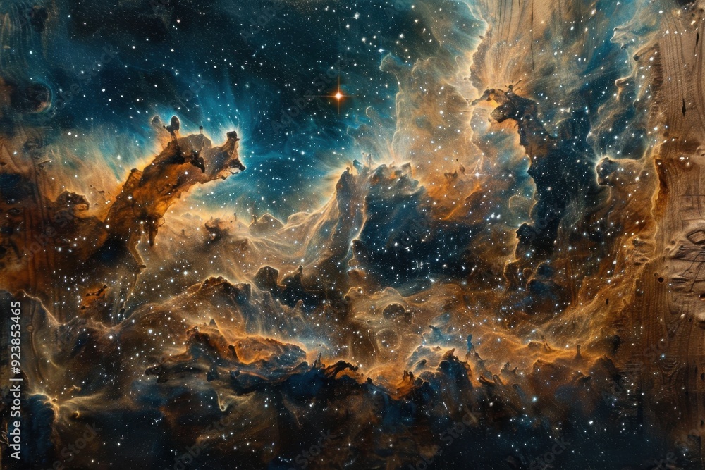 Obraz premium A Cosmic Nebula with Golden and Blue Hues