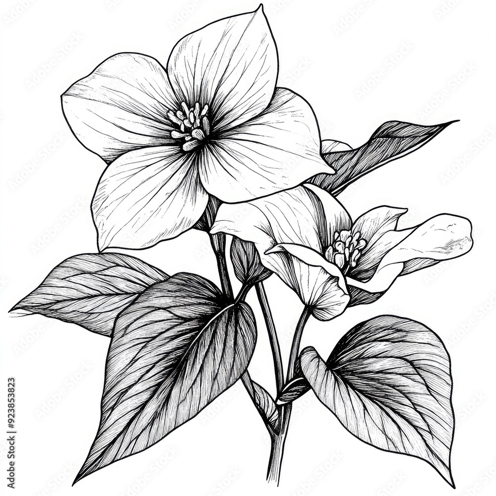 custom made wallpaper toronto digitalTrillium Flower Sketch. Black Line Art Illustration of Botanical Beauty in Forest Wildflowers