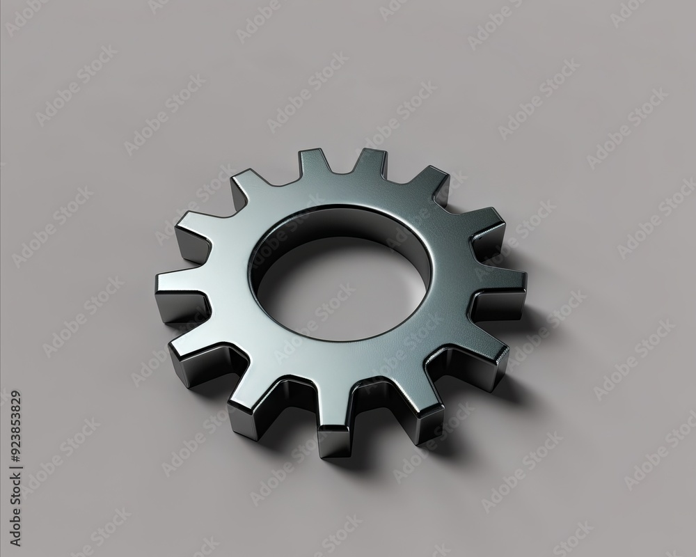 A metal gear on a gray surface A metal gear on a gray surface