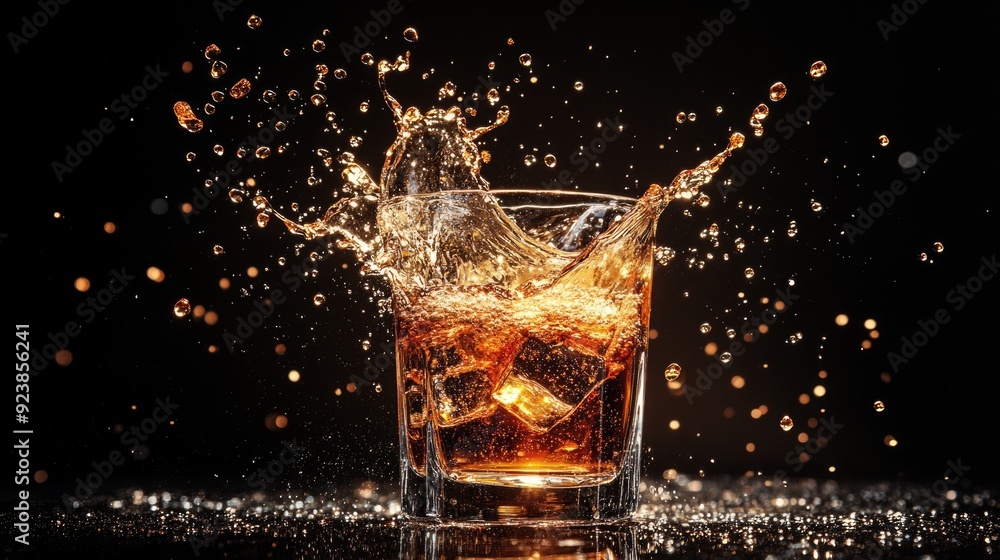 Spilled Shot Glass. Cola Splashing in a Fresh Alcoholic Cocktail Scene Spilled Shot Glass. Cola Splashing in a Fresh Alcoholic Cocktail Scene