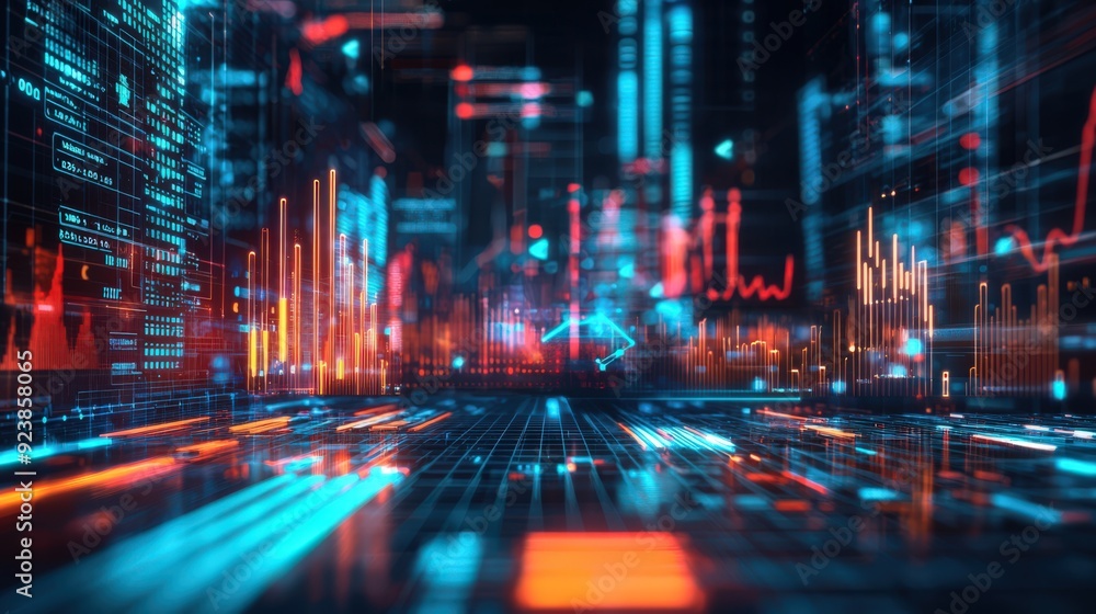 A cityscape with a lot of lines and colors A cityscape with a lot of lines and colors