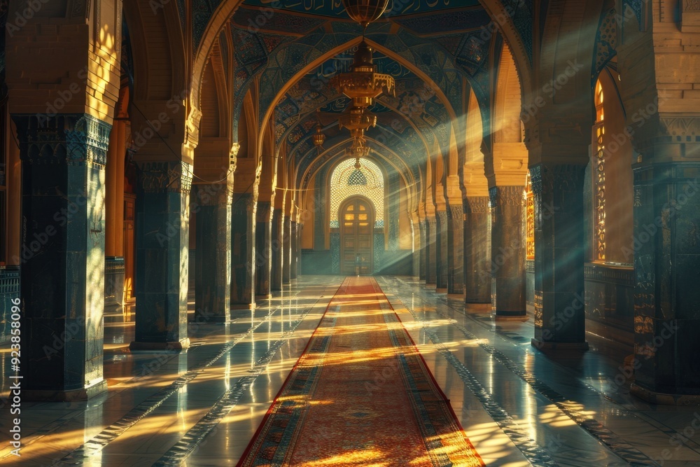 Obraz premium Sunbeams Illuminating a Mosque's Interior
