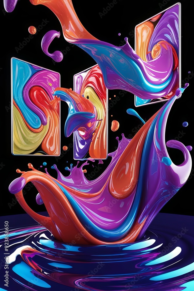 Obraz premium 3D render realistic full color abstract shapes