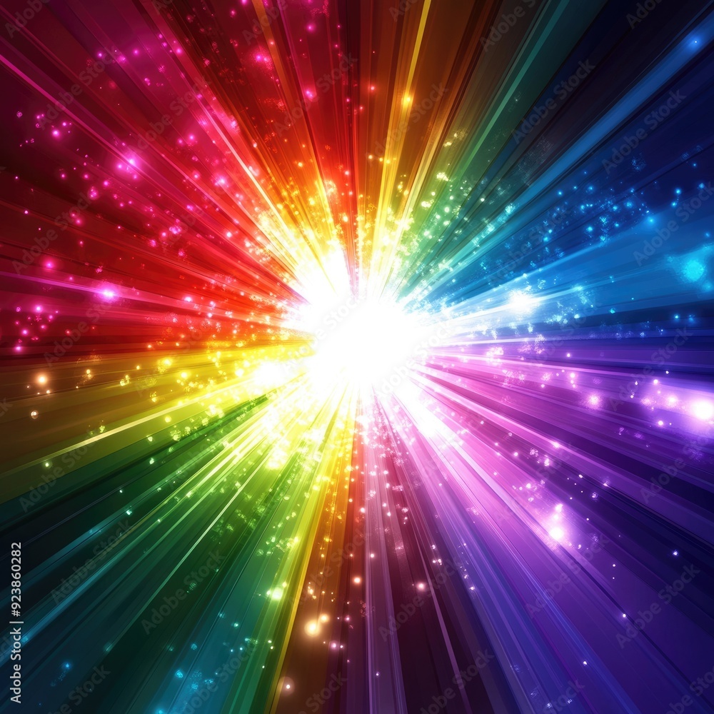 Starburst Rainbow. Flashing Shine and Rays of Colorful Energy on Bright Background Starburst Rainbow. Flashing Shine and Rays of Colorful Energy on Bright Background