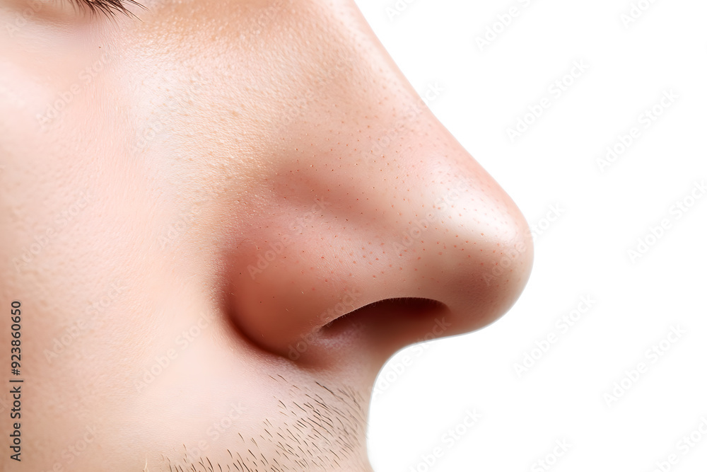 Man's nose close up side view isolated on white background Man's nose close up side view isolated on white background