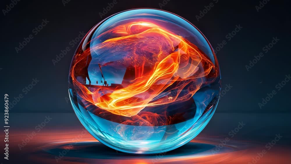 Abstract fiery energy swirling inside a transparent glass sphere Abstract fiery energy swirling inside a transparent glass sphere