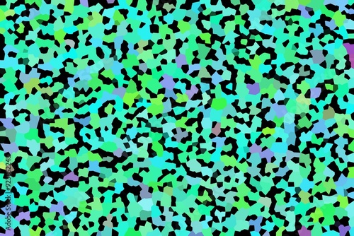 A green and black patterned background with a few white dots