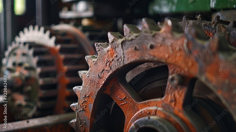 A close up of a rusty gear wheel on a machine A close up of a rusty gear wheel on a machine
