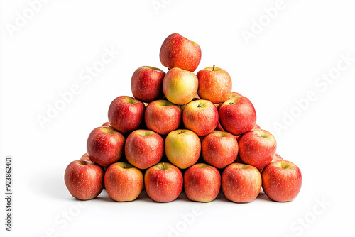 red apples stacked in the shape of pyramid isolated on white background photo