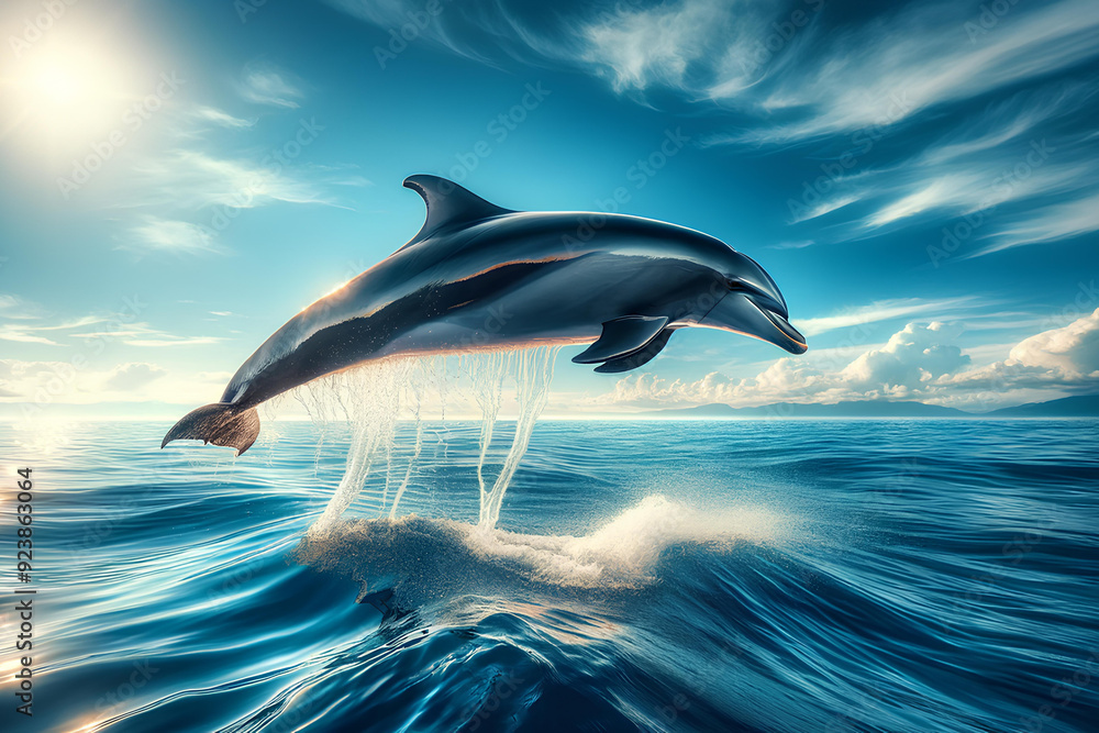 Fototapeta premium a single dolphin leaping out of the water