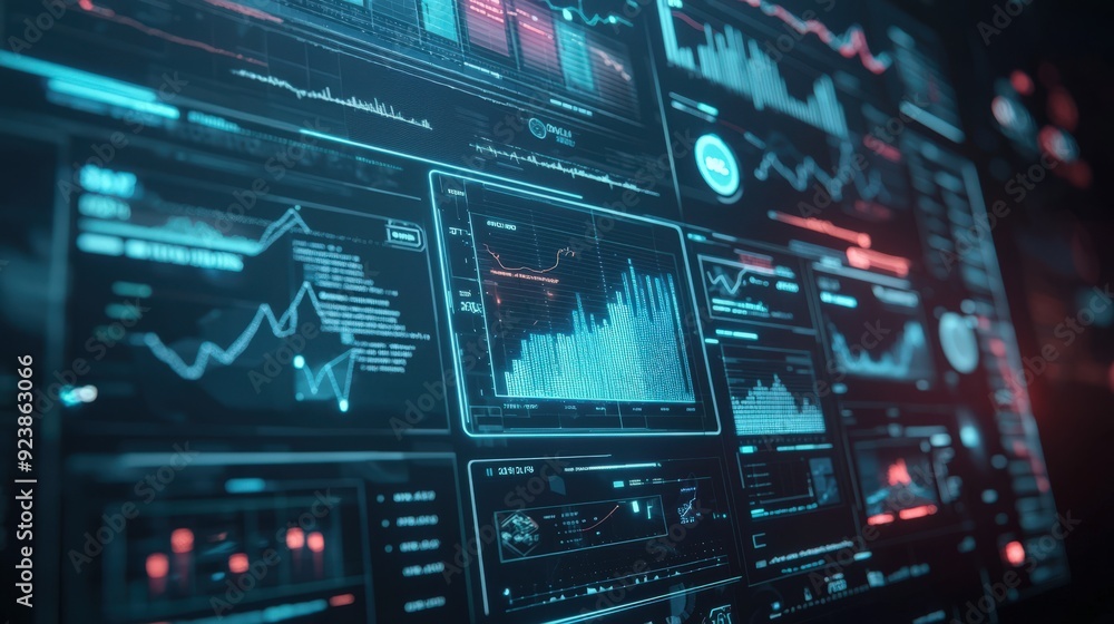 Fototapeta premium A computer screen displays a number of graphs and charts