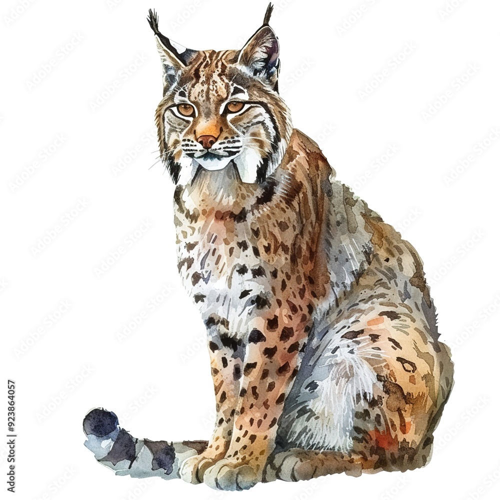 Fototapeta premium Bobcat watercolor fantasy animal cartoon isolated whitebackground