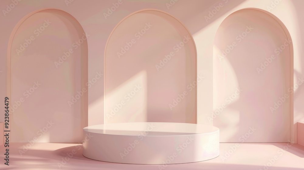 Minimalist podium with a soft, pastel background, suitable for adding text and product features Minimalist podium with a soft, pastel background, suitable for adding text and product features